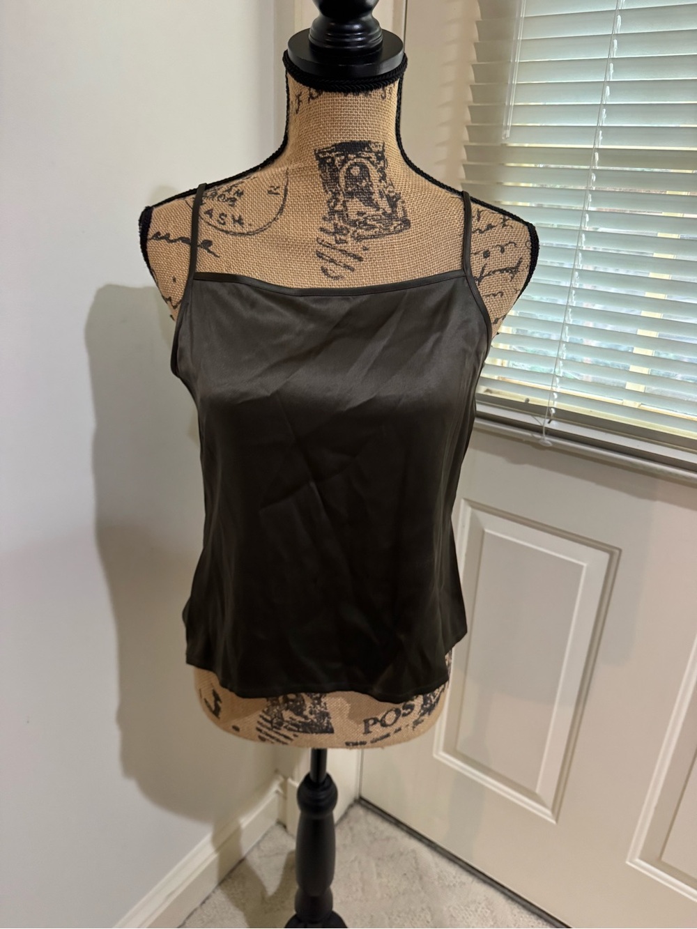 Satin Spaghetti Strap Cami Top - Olive Green size s/m